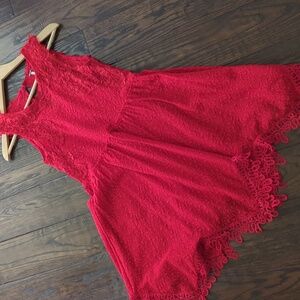 FREE PEOPLE I Cherry Red Sleeveless Lace Overlay Swing Mini Dress, XS